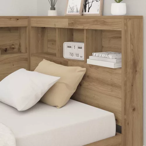  Tároló fejtámla polcokkal tárolóval Artisan tölgy 90 cm Faanyag