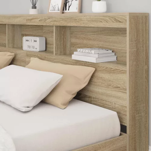  Tároló fejtámla polcokkal tárolóval Sonoma tölgy 180 cm Faanyag