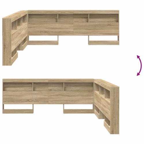  Tároló fejtámla polcokkal tárolóval Sonoma tölgy 180 cm Faanyag