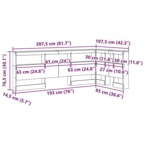  Tároló fejtámla polcokkal fejtámlával tárolóval Beton szürke 90 cm Faanyag