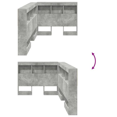  Tároló fejtámla polcokkal tárolóval Beton Szürke 75 cm Faanyag