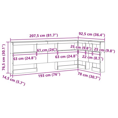  Tároló fejtámla polcokkal fejtámlával tárolóval Régi fa 75 cm Faanyag