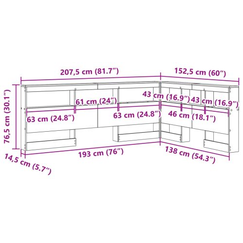  Tároló fejtámla polcokkal fejtámlával tárolóval Füstölt tölgy 135 cm Faanyag