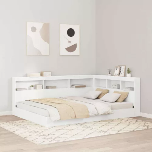  Könyvespolcos Ágy fejtámlával Fehér 135 x 190 cm Faanyag