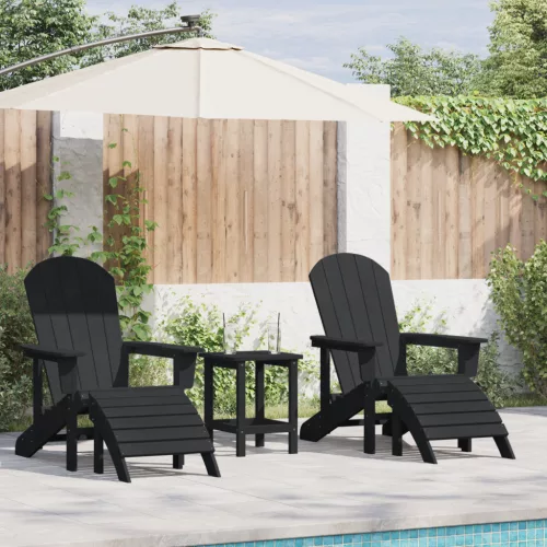  Adirondack szék lábtartókkal 2 db Fekete HDPE