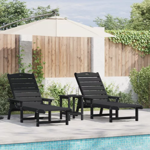  3 darabos kerti lounge szett - Fekete HDPE