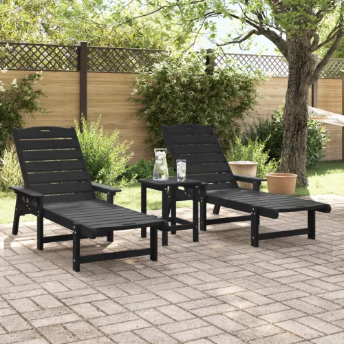  3 darabos kerti lounge szett - Fekete HDPE