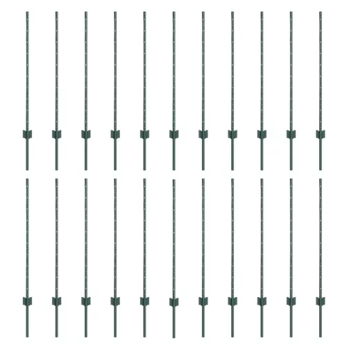  Kerítésoszlopok 22 db U-Channel Zöld 140 cm Acél