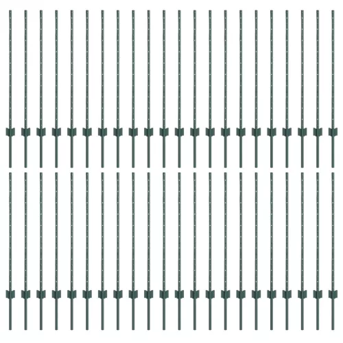  Kerítés Oszlopok 44 db U-csatorna Zöld 140 cm Acél