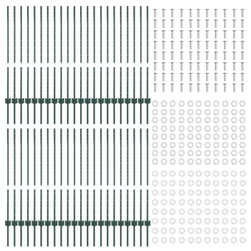  Kerítés Oszlopok 44 db U-csatorna Zöld 140 cm Acél