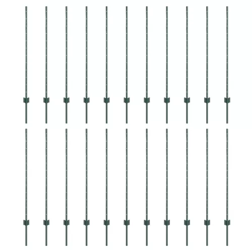  Kerítésoszlopok 22 db U-csatorna Zöld 160 cm Acél