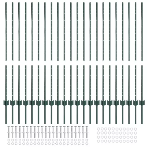  Kerítésoszlopok 22 db U-csatorna Zöld 160 cm Acél