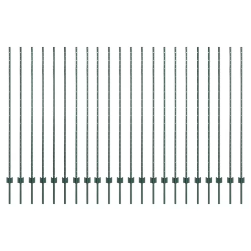 Kerítésoszlopok 22 db U-csatorna Zöld 200 cm Acél