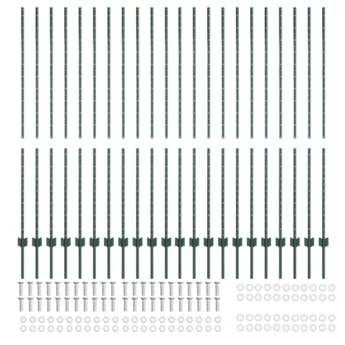  Kerítésoszlopok 22 db U-csatorna Zöld 200 cm Acél