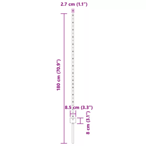  Kerítésoszlopok 44 db U-csatornás Szürke 180 cm Acél