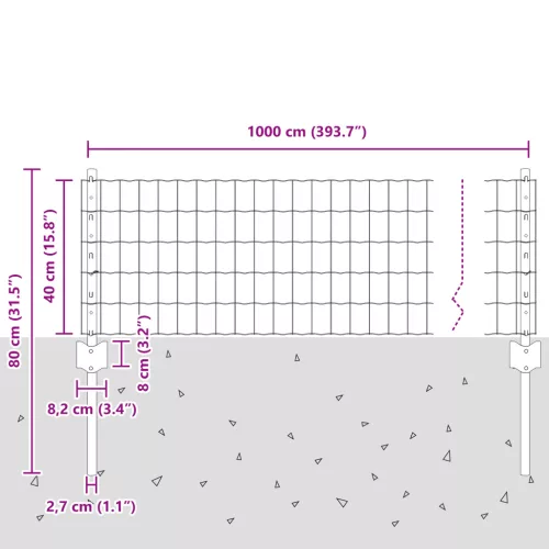  Euro Kerítés 5 U Oszloppal Zöld 0,4x10 m Fém