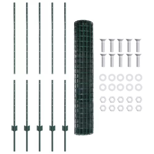  Euro Kerítés 5 U Oszloppal Zöld 1.4x10 m Acél