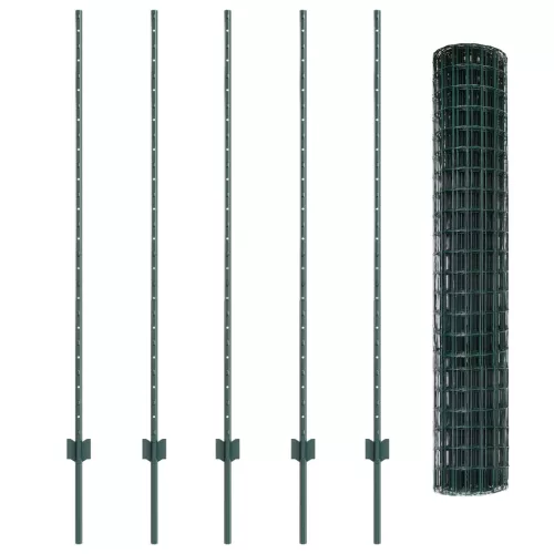  Euro Kerítés 5 U Oszloppal Zöld 1.4x10 m Acél