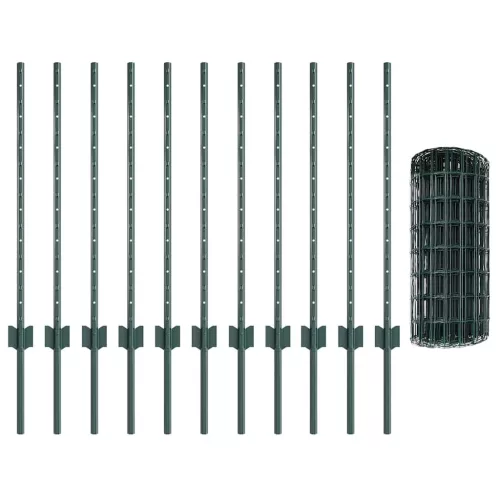  Kerítés oszlopokkal Zöld 0,8 x 25 m Acél és PVC