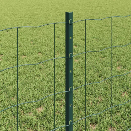  Kerítés oszlopokkal Zöld 0,6 x 25 m Acél és PVC