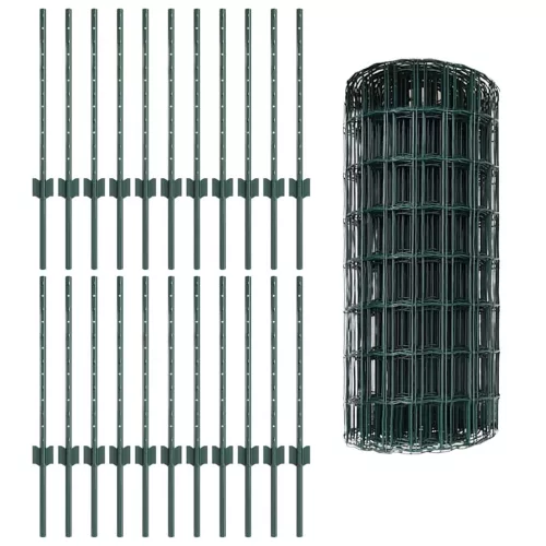  Kerítés oszlopokkal Zöld 0,6 x 50 m Acél és PVC