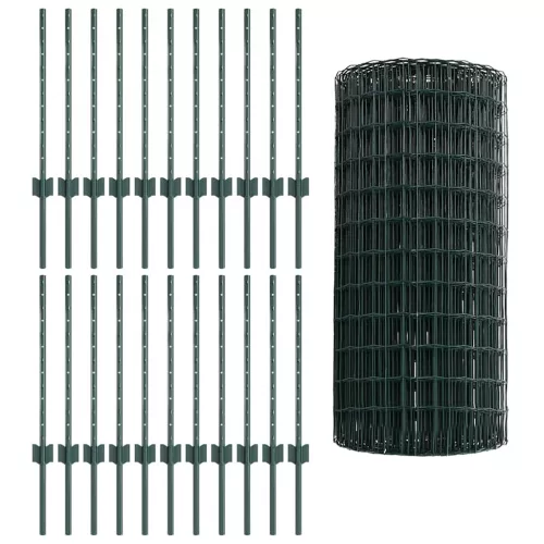  Kerítés oszlopokkal Zöld 0,6 x 50 m Acél és PVC