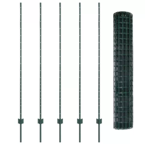  Kerti Kerítés Szett 2 db Zöld Fém 10 x 1.5 m Tartós