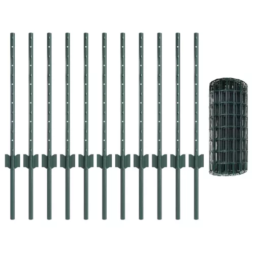  Kerítés oszlopokkal Zöld 0,6 x 25 m Acél és PVC
