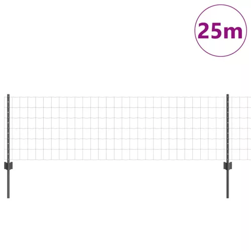  Kerítés oszlopokkal Szürke 0,6 x 25 m Acél és PVC