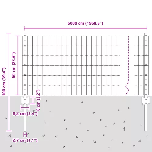  Euro Kerítés 11 U Oszloppal Ezüst 0,6x50 m Acél