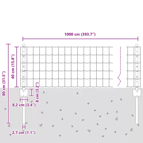  Euro Kerítés 5 U lábbal Ezüst 0,4x10 m Acél