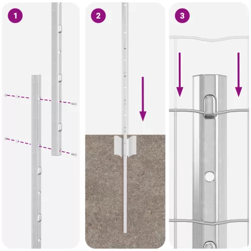  Euro Kerítés 10 U Oszloppal Ezüst 1x10 m Acél