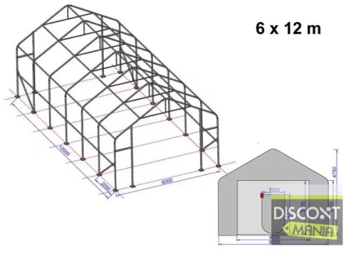 TP Everest 6x12m 3m oldalmagas raktársátor nehezen éghető PRIMEtex 2300 ponyvával, tetőablakkal, zöld