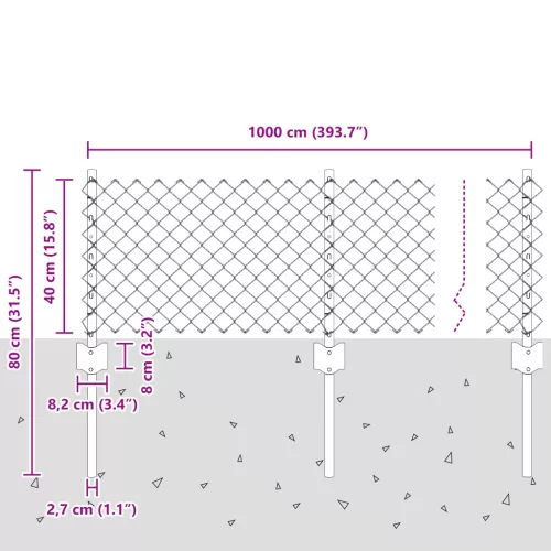  Láncos Kerítés 10 U Oszloppal Zöld 0.4x10 m Acél