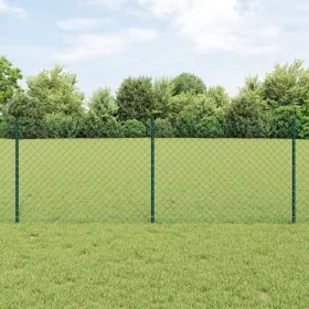  Láncos Kerítés 10 U Oszloppal Zöld 0.8x10 m Acél