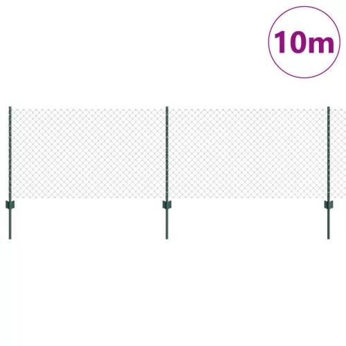  Láncos Kerítés 10 U Oszloppal Zöld 0.8x10 m Acél