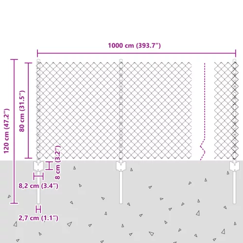  Láncos Kerítés 10 U Oszloppal Zöld 0.8x10 m Acél