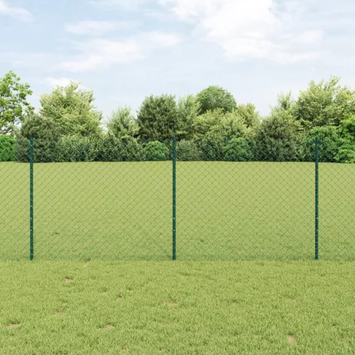  lánc link kerítés 10 U poszttal Zöld 1x10 m acél