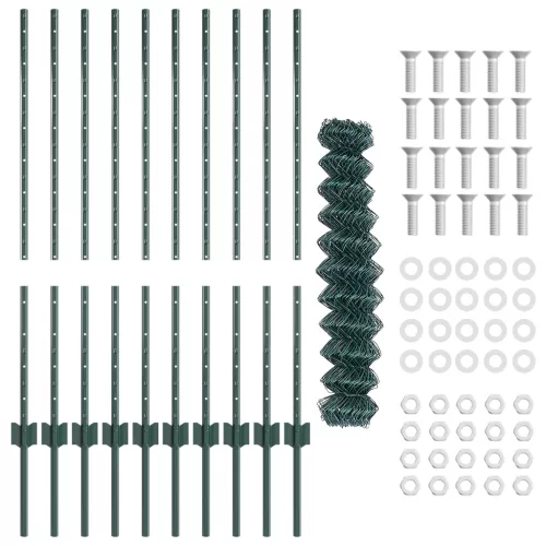  lánc link kerítés 10 U poszttal Zöld 1x10 m acél