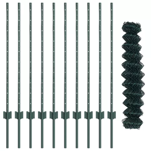 lánc link kerítés 10 U poszttal Zöld 1x10 m acél