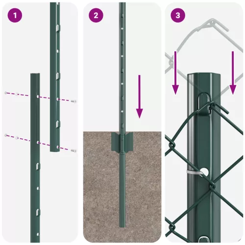  lánc link kerítés 10 U poszttal Zöld 1x10 m acél