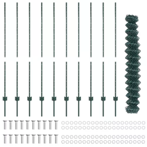  láncos kerítés 10 U oszloppal Zöld 1.4x10 m Acél