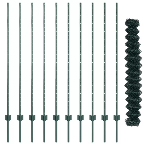  láncos kerítés 10 U oszloppal Zöld 1.4x10 m Acél