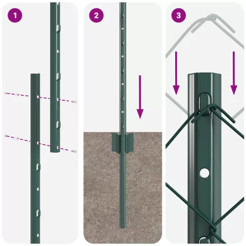  Láncos Kerítés 10 U Poszttal Zöld 1.6x10 m Acél