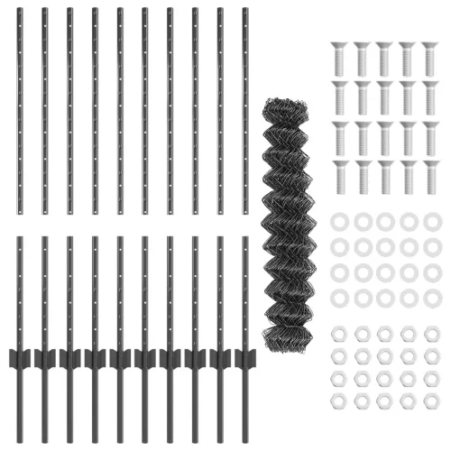  Lánckerítés 20 U Oszloppal Szürke 1x10 m Acél