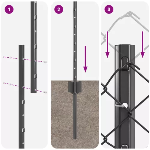 lánckerítés 20 U poszttal Szürke 1.6x10 m Acél