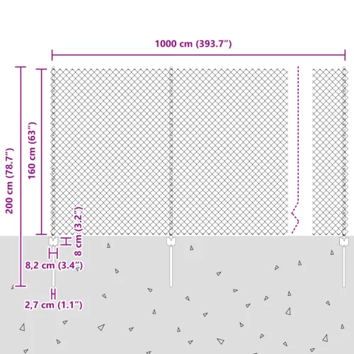  lánckerítés 20 U poszttal Szürke 1.6x10 m Acél