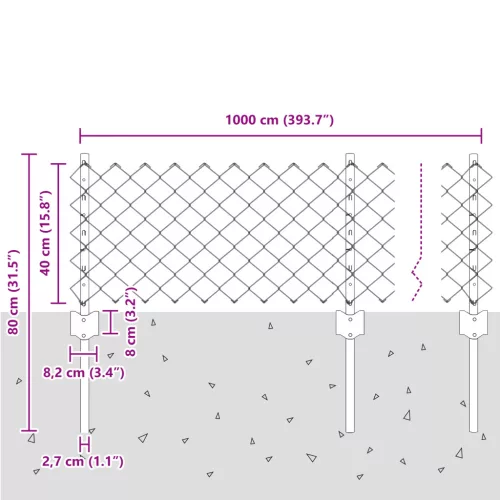  Szalagkerítés 10 U Oszloppal Szürke 0.4x10 m Acél