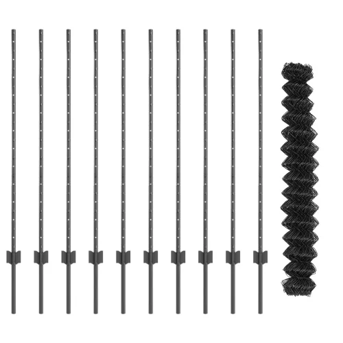  Lánc Link Kerítés 20 U Oszloppal Szürke 1.2x10 m Acél