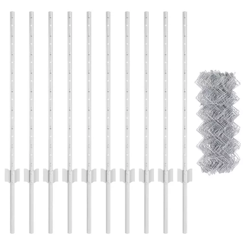  Lánc Kerítés 10 U Oszloppal Ezüst 0.8x10 m Acél